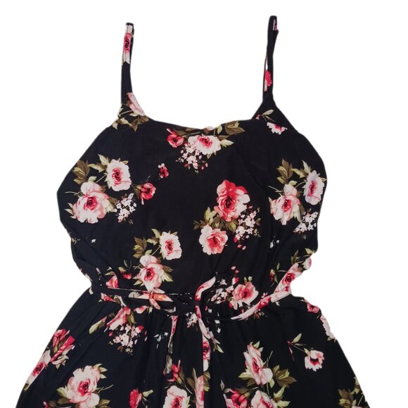 Eye Candy Womens Size Large Romper Black Floral Spaghettii Strap With Sash - Picture 3 of 6